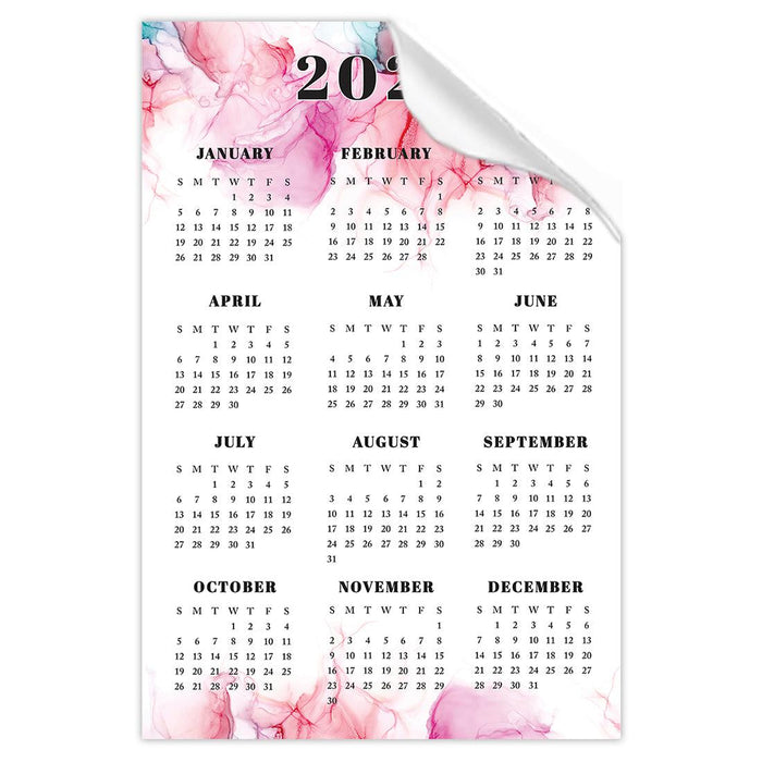 2025 Peel and Stick Refrigerator Calendar, Adhesive Wall Stickers for Full Year at a Glance-Set of 1-Andaz Press-12"x18" Marble Pink-