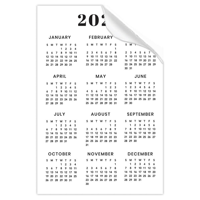 2025 Peel and Stick Refrigerator Calendar, Adhesive Wall Stickers for Full Year at a Glance-Set of 1-Andaz Press-12"x18" Minimal-