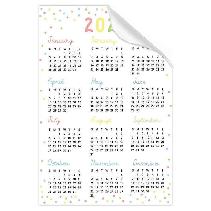 2025 Peel and Stick Refrigerator Calendar, Adhesive Wall Stickers for Full Year at a Glance-Set of 1-Andaz Press-12"x18" Pastel Rainbow-
