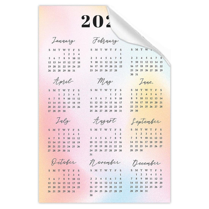 2025 Peel and Stick Refrigerator Calendar, Adhesive Wall Stickers for Full Year at a Glance-Set of 1-Andaz Press-12"x18" Watercolor Rainbow-