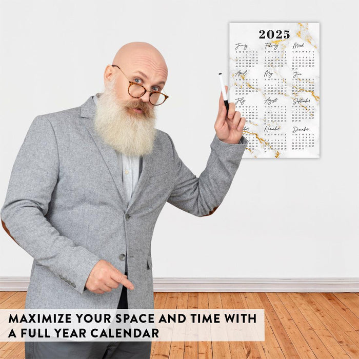 2025 Peel and Stick Refrigerator Calendar, Adhesive Wall Stickers for Full Year at a Glance-Set of 1-Andaz Press-12"x18" Marble-