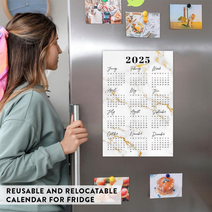 2025 Peel and Stick Refrigerator Calendar, Adhesive Wall Stickers for Full Year at a Glance-Set of 1-Andaz Press-12"x18" Marble-