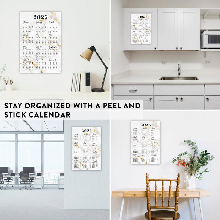 2025 Peel and Stick Refrigerator Calendar, Adhesive Wall Stickers for Full Year at a Glance-Set of 1-Andaz Press-12"x18" Marble-