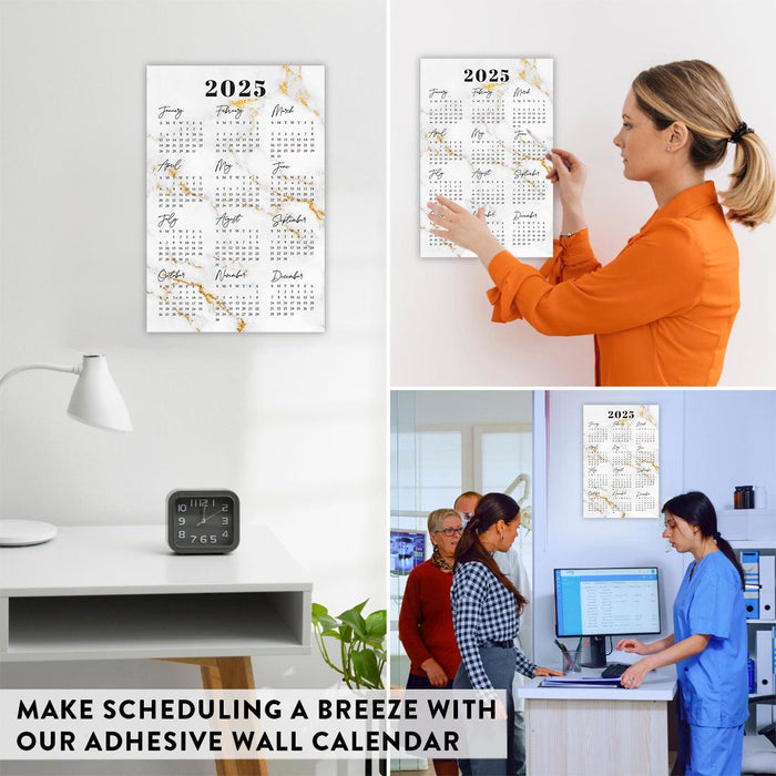 2025 Peel and Stick Refrigerator Calendar, Adhesive Wall Stickers for Full Year at a Glance-Set of 1-Andaz Press-12"x18" Marble-