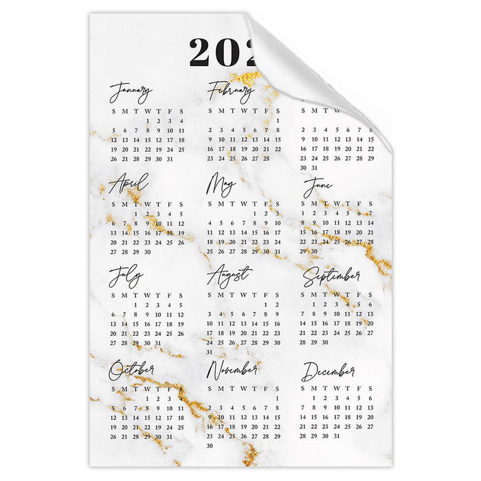 2025 Peel and Stick Refrigerator Calendar, Adhesive Wall Stickers for Full Year at a Glance-Set of 1-Andaz Press-12"x18" Marble-
