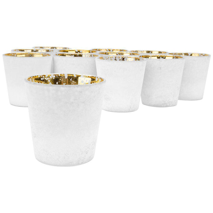 3" Frosted Ombre Mercury Glass Votive Candle Holders, Set of 12-Set of 12-Koyal Wholesale-White-
