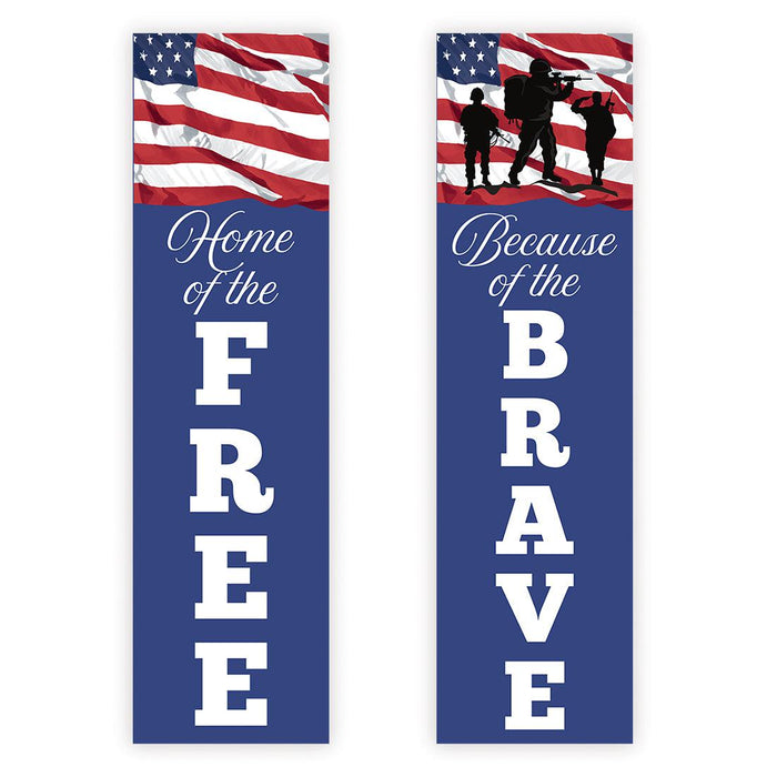 4th of July Decorations: Indoor & Outdoor Patriotic Banners, Set of 2-Set of 2-Andaz Press-Home of the Free Because of the Brave-