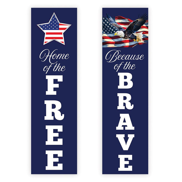 4th of July Decorations: Indoor & Outdoor Patriotic Banners, Set of 2-Set of 2-Andaz Press-Home of the Free Because of the Brave-