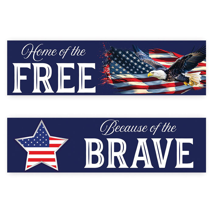 4th of July Decorations: Indoor & Outdoor Patriotic Banners, Set of 2-Set of 2-Andaz Press-Home of the Free Because of the Brave-