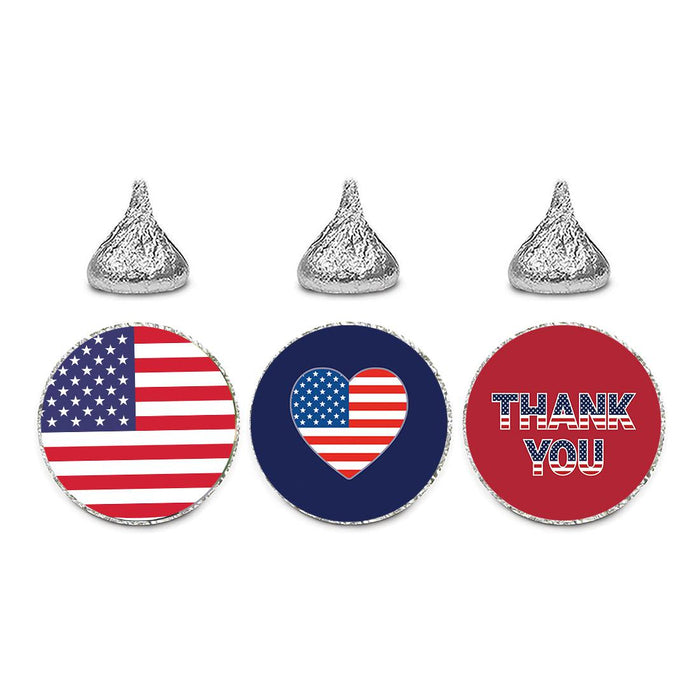 4th of July Stickers: Patriotic Chocolate Drop Labels & Party Favors, Set of 240-Set of 240-Andaz Press-American Flag, Heart, Thank You-