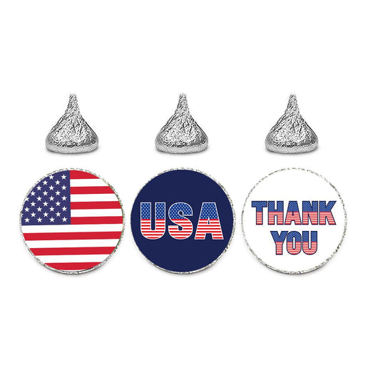 4th of July Stickers: Patriotic Chocolate Drop Labels & Party Favors, Set of 240-Set of 240-Andaz Press-American Flag, USA, Thank You-