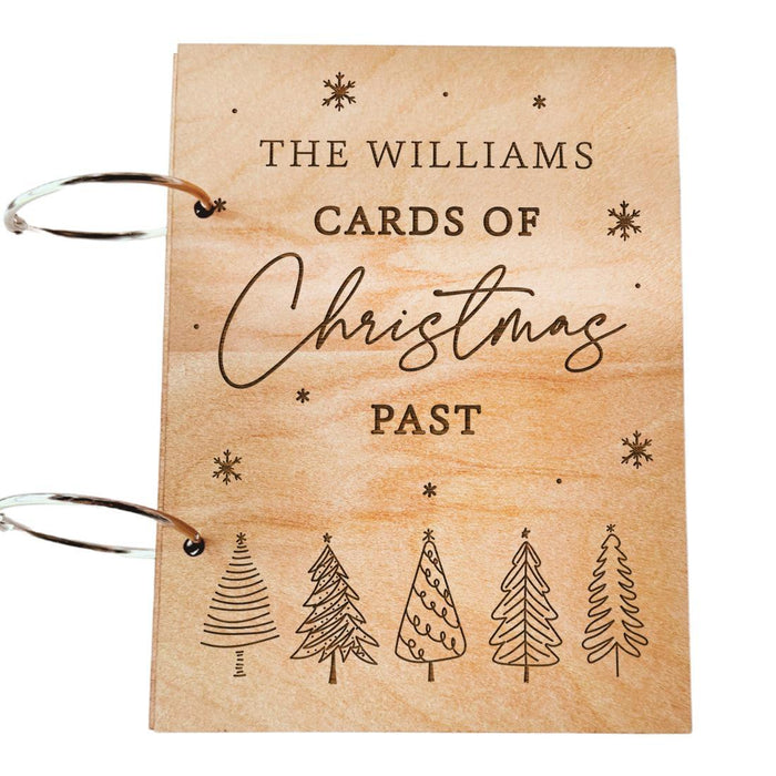 8" x 6" Wooden Personalized Christmas Card Holder Display, Holiday Card Book Keeper-Set of 1-Andaz Press-Custom Family Name with Holiday Design-