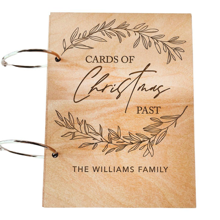 8" x 6" Wooden Personalized Christmas Card Holder Display, Holiday Card Book Keeper-Set of 1-Andaz Press-Custom Family Name with Holiday Design-