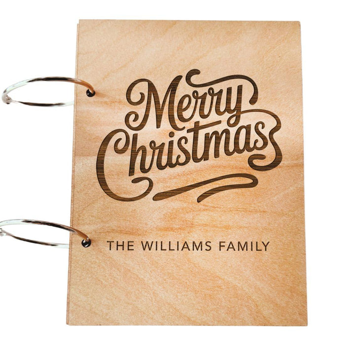 8" x 6" Wooden Personalized Christmas Card Holder Display, Holiday Card Book Keeper-Set of 1-Andaz Press-Custom Family Name with Holiday Design-