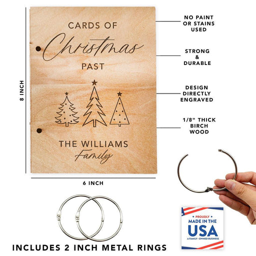 8" x 6" Wooden Personalized Christmas Card Holder Display, Holiday Card Book Keeper-Set of 1-Andaz Press-Custom Family Name with Holiday Design-