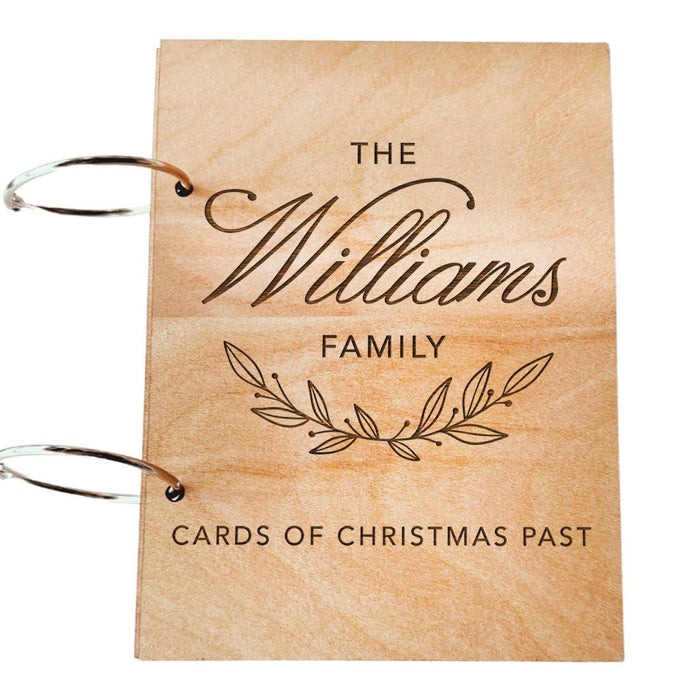 8" x 6" Wooden Personalized Christmas Card Holder Display, Holiday Card Book Keeper-Set of 1-Andaz Press-Custom Family Name with Holiday Design-