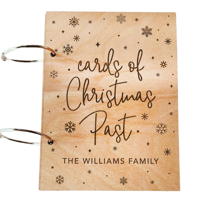 8" x 6" Wooden Personalized Christmas Card Holder Display, Holiday Card Book Keeper-Set of 1-Andaz Press-Custom Family Name with Holiday Design-
