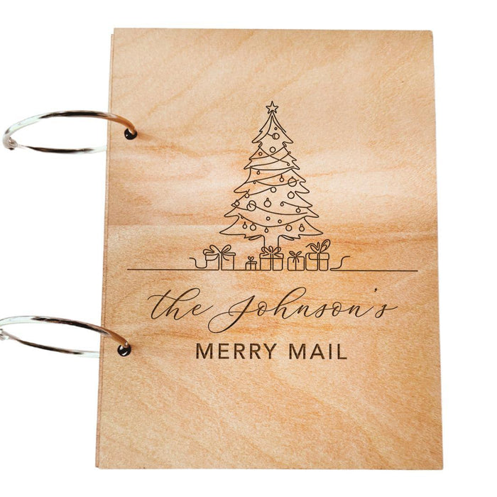 8" x 6" Wooden Personalized Christmas Card Holder Display, Holiday Card Book Keeper-Set of 1-Andaz Press-Custom Family Name with Holiday Design-