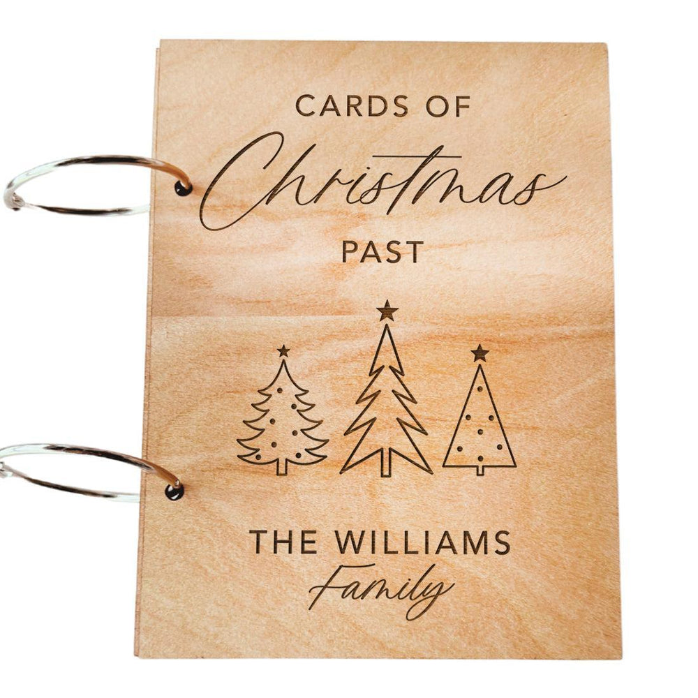 8" x 6" Wooden Personalized Christmas Card Holder Display, Holiday Card Book Keeper-Set of 1-Andaz Press-Custom Family Name with Holiday Design-