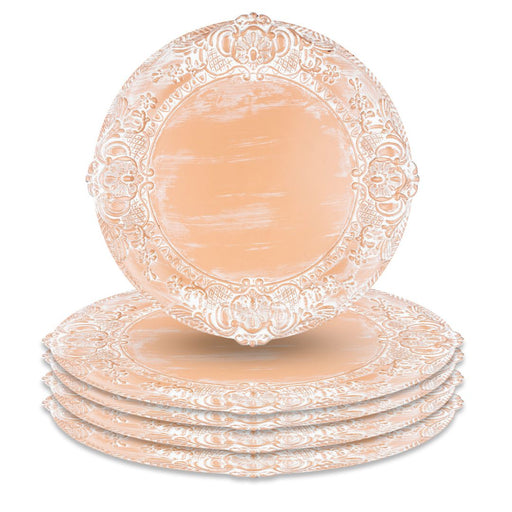 Acrylic Charger Plates Round Antique Baroque-Set of 4-Koyal Wholesale-Shabby White-