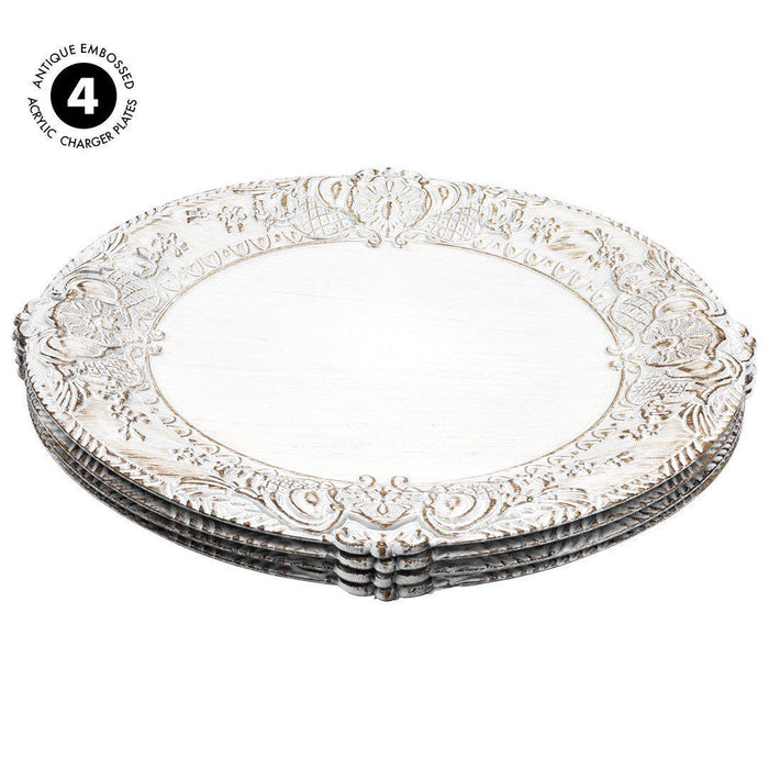 Acrylic Charger Plates Round Antique Embossed-Set of 12-Koyal Wholesale-Bronze-Set of 12-