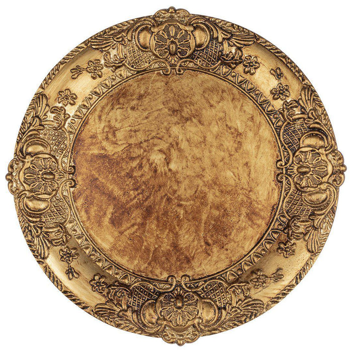 Acrylic Charger Plates Round Antique Embossed-Set of 12-Koyal Wholesale-Bronze-Set of 12-