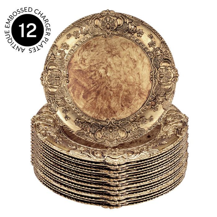 Acrylic Charger Plates Round Antique Embossed-Set of 12-Koyal Wholesale-Bronze-Set of 12-