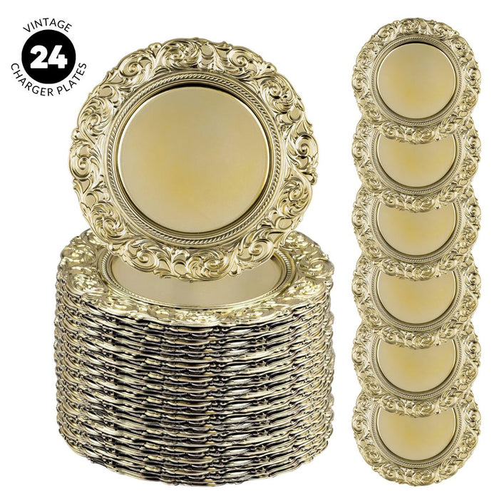 Acrylic Charger Plates Round Metallic Baroque Bulk Pack-Koyal Wholesale-Gold-Set of 1 (4 PC)-