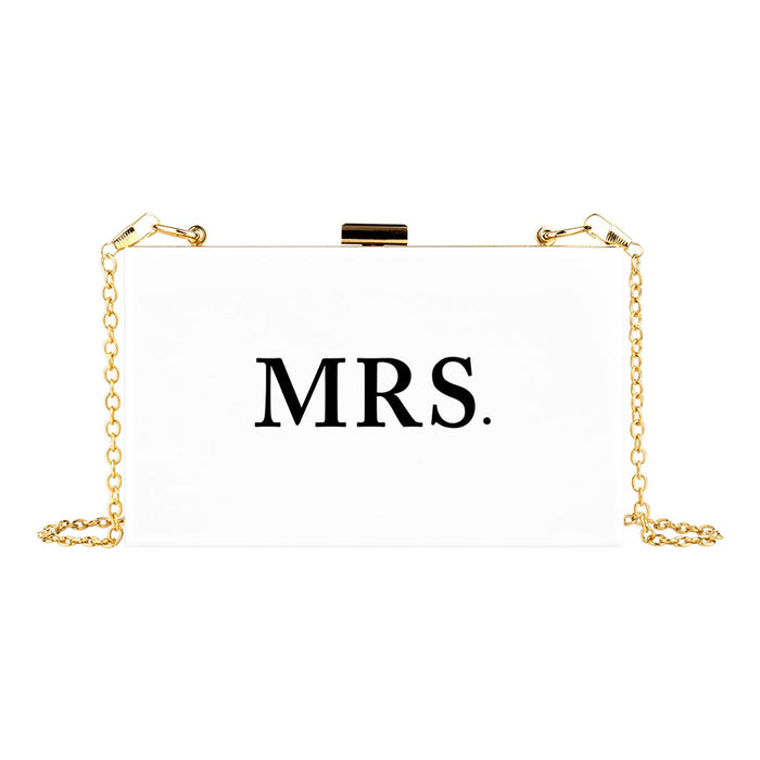 Acrylic Clutch Purse for Bride with Gold Removable Metal Chain - 7 Designs-Set of 1-Andaz Press-Mrs.-