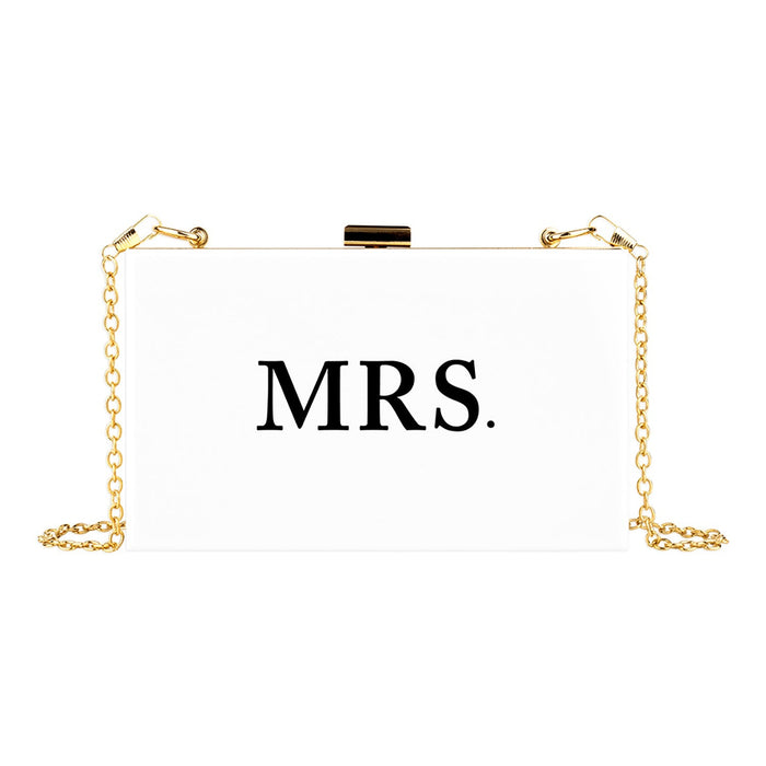Acrylic Clutch Purse for Bride with Gold Removable Metal Chain - 7 Designs-Set of 1-Andaz Press-Classic Mrs.-