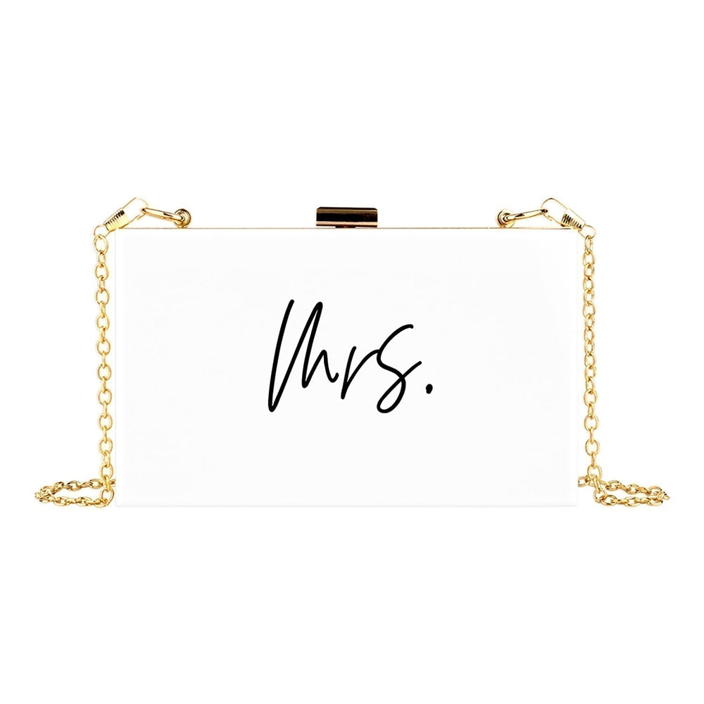 Acrylic Clutch Purse for Bride with Gold Removable Metal Chain - 7 Designs-Set of 1-Andaz Press-Mrs.-