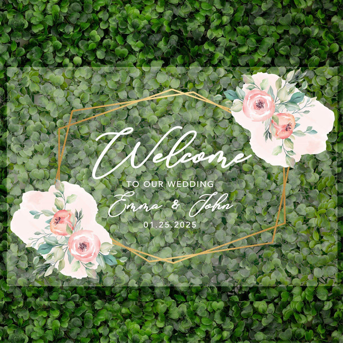 Acrylic Custom Floral Wedding Signs, 16 x 24 Inches-Set of 1-Andaz Press-Floral Geometric Frame-