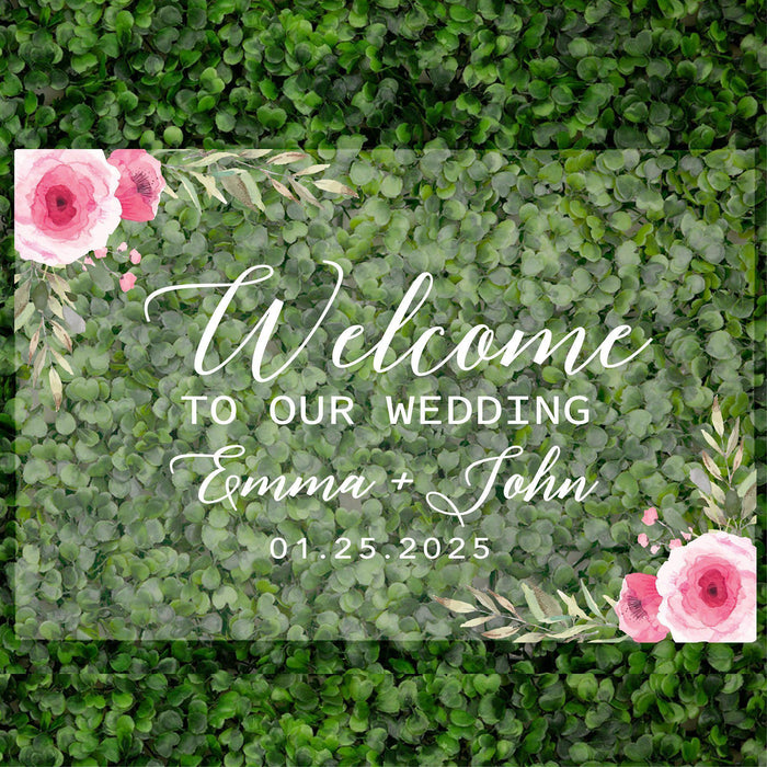 Acrylic Custom Floral Wedding Signs, 16 x 24 Inches-Set of 1-Andaz Press-Floral Geometric Frame-