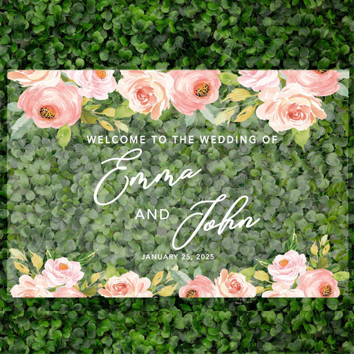 Acrylic Custom Floral Wedding Signs, 16 x 24 Inches-Set of 1-Andaz Press-Coral & Peach Floral Roses-