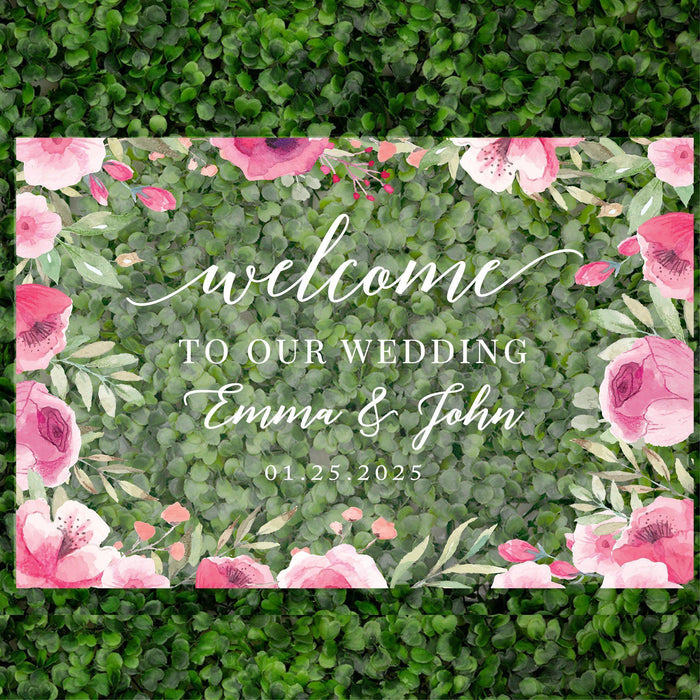 Acrylic Custom Floral Wedding Signs, 16 x 24 Inches-Set of 1-Andaz Press-Pink Watercolor Floral Border-