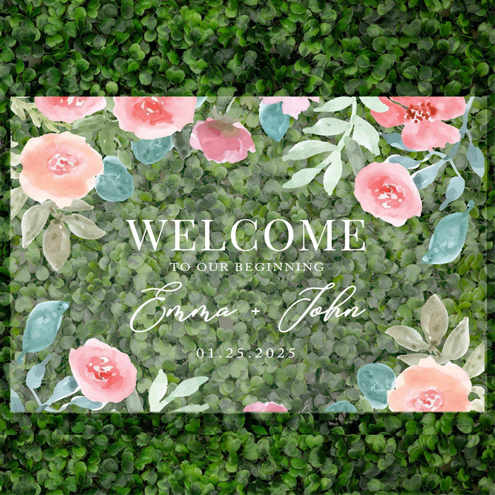 Acrylic Custom Floral Wedding Signs, 16 x 24 Inches-Set of 1-Andaz Press-Watercolor Pink Floral Roses-