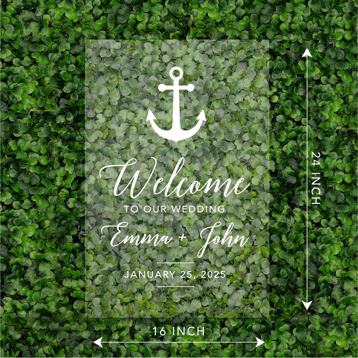 Acrylic Custom Nautical Wedding Signs, 16 x 24 Inches-Set of 1-Andaz Press-Nautical Floral Anchor-