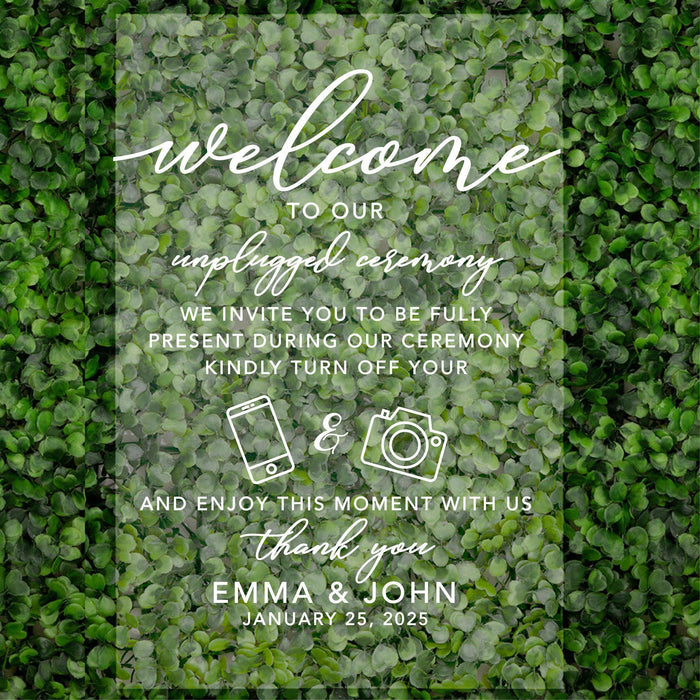 Acrylic Custom Unplugged Wedding Signs, 16 x 24 Inches-Set of 1-Andaz Press-Personalized Enjoy This Moment With Us-