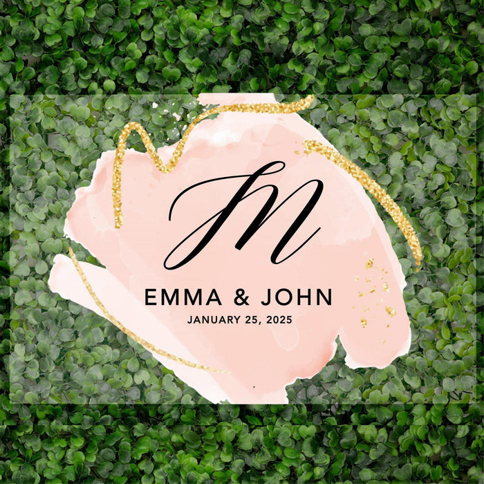 Acrylic Custom Watercolor Wedding Signs, 16 x 24 Inches-Set of 1-Andaz Press-Watercolor Brush Stroke Monogram-