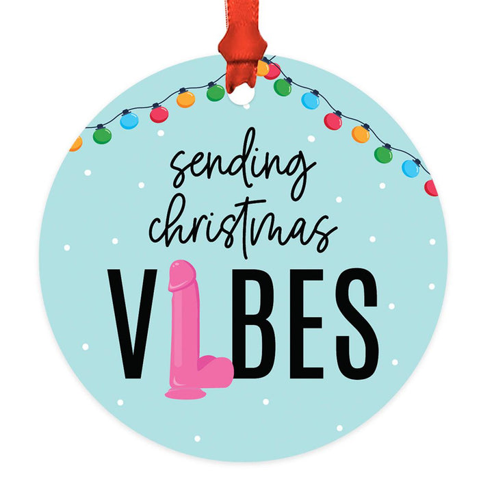 Adult Funny Christmas Ornaments 20XX, Metal Naughty Offensive Holiday Decor-Set of 1-Andaz Press-Sending Christmas Vibes Pink Toys-
