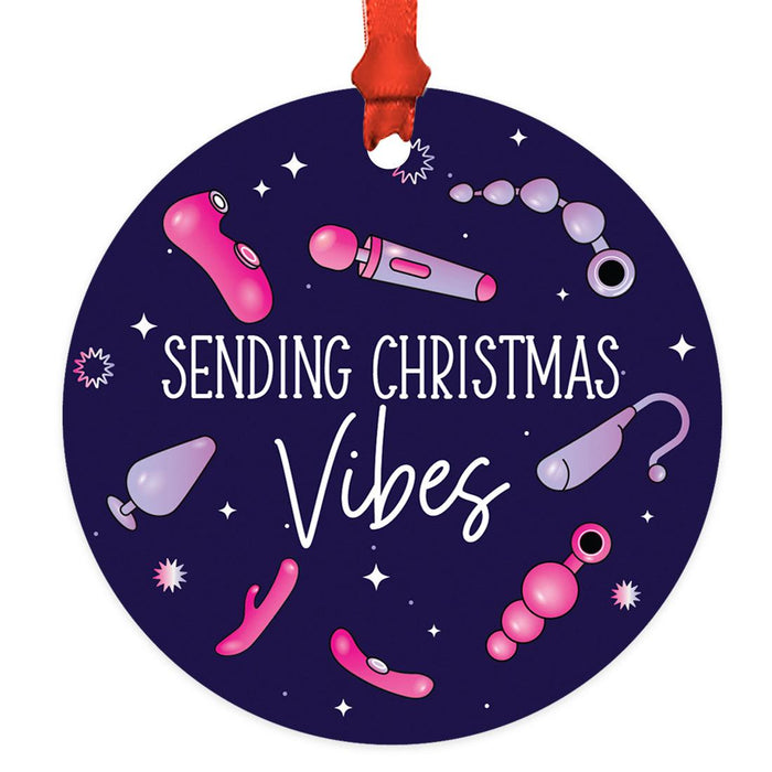 Adult Funny Christmas Ornaments 20XX, Metal Naughty Offensive Holiday Decor-Set of 1-Andaz Press-Sending Christmas Vibes Pink Toys-