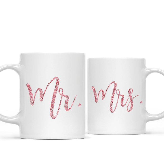 Andaz Press 11oz Wedding Faux Pink Glitter Coffee Mug 2-Pack-Set of 2-Andaz Press-Mrs. and Mrs.-