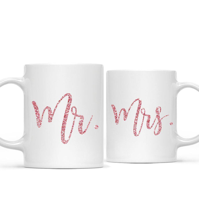 Andaz Press 11oz Wedding Faux Pink Glitter Coffee Mug 2-Pack-Set of 2-Andaz Press-Mr. and Mrs.-