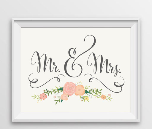 Andaz Press 8.5" x 11" Floral Roses Wedding Party Signs-Set of 1-Andaz Press-Mr. & Mrs.-