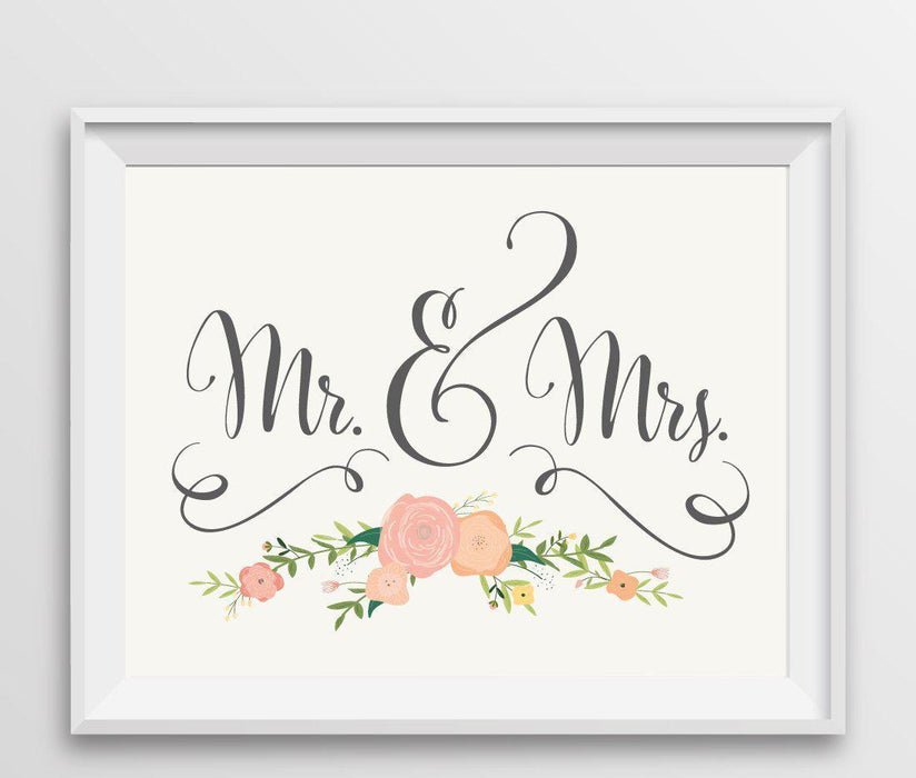 Andaz Press 8.5" x 11" Floral Roses Wedding Party Signs-Set of 1-Andaz Press-Mr. & Mrs.-