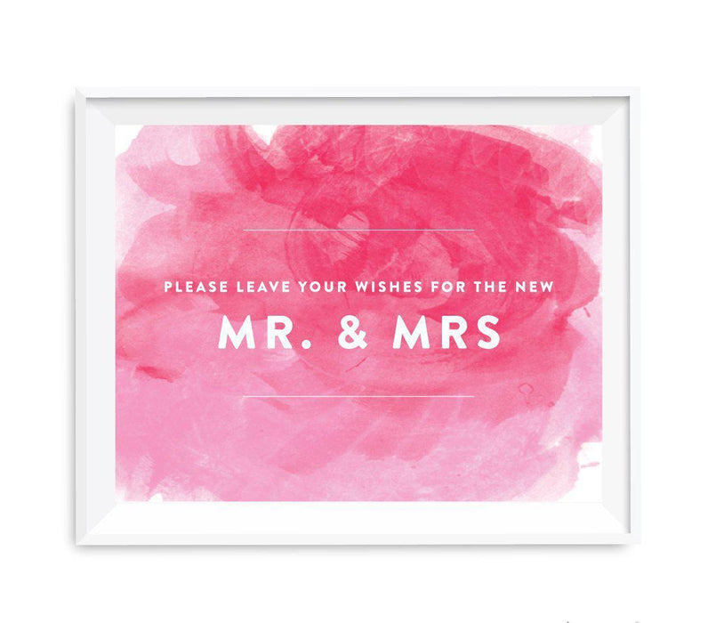 Andaz Press 8.5 x 11 Pink Watercolor Wedding Party Signs-Set of 1-Andaz Press-Leave Your Wishes For New Mr. & Mrs.-