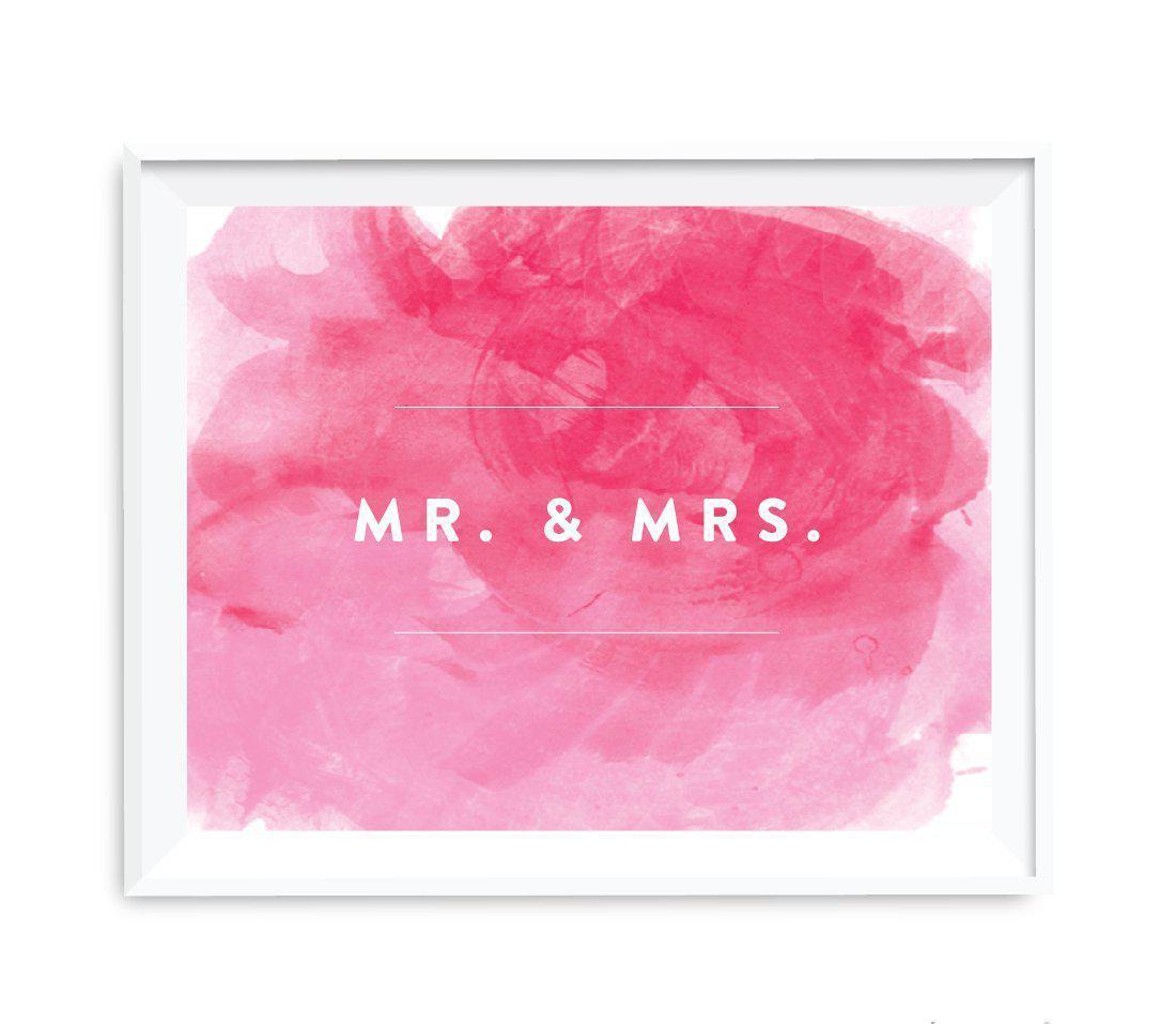 Andaz Press 8.5 x 11 Pink Watercolor Wedding Party Signs-Set of 1-Andaz Press-Mr. & Mrs.-