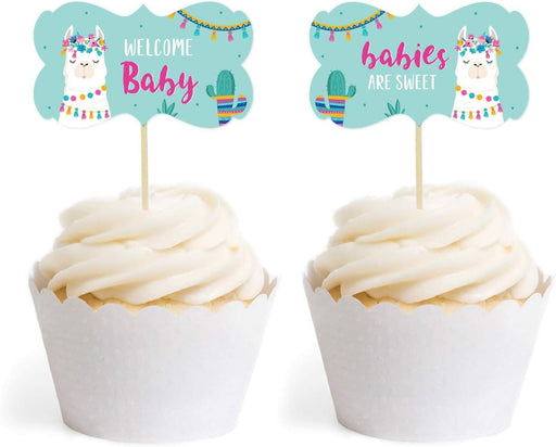 Andaz Press Llama and Cactus Baby Shower Party Fancy Frame Cupcake Toppers-Set of 18-Andaz Press-Llama-