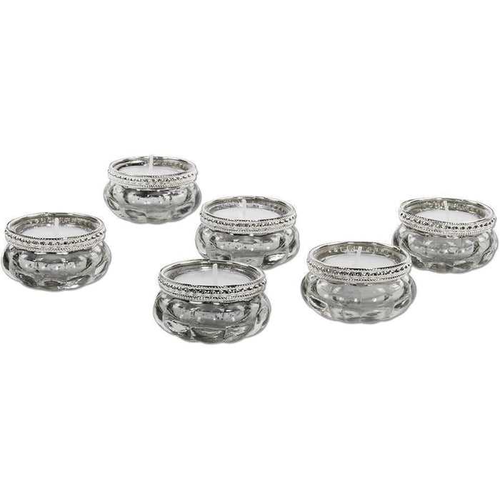 Antique Bloom Tealight Candle Holders, Set of 6-Set of 6-Koyal Wholesale-Silver-
