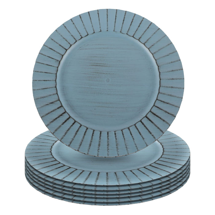Antique Brushed Ribbed Charger Plates, BULK Set-Koyal Wholesale-Antique Grey-Set of 24-